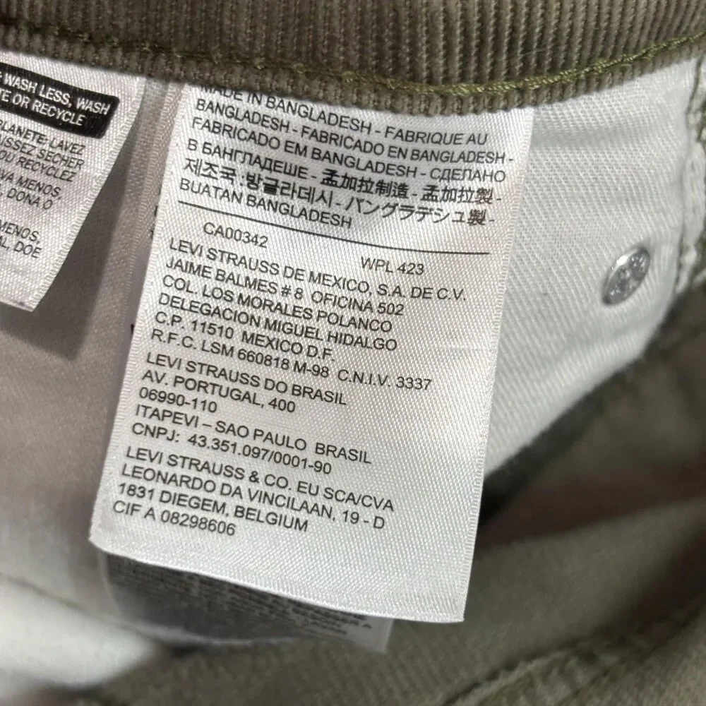 Levis 514 Corduroy Pants Men's 36x30 Olive Green 5-Pocket Straight Casual